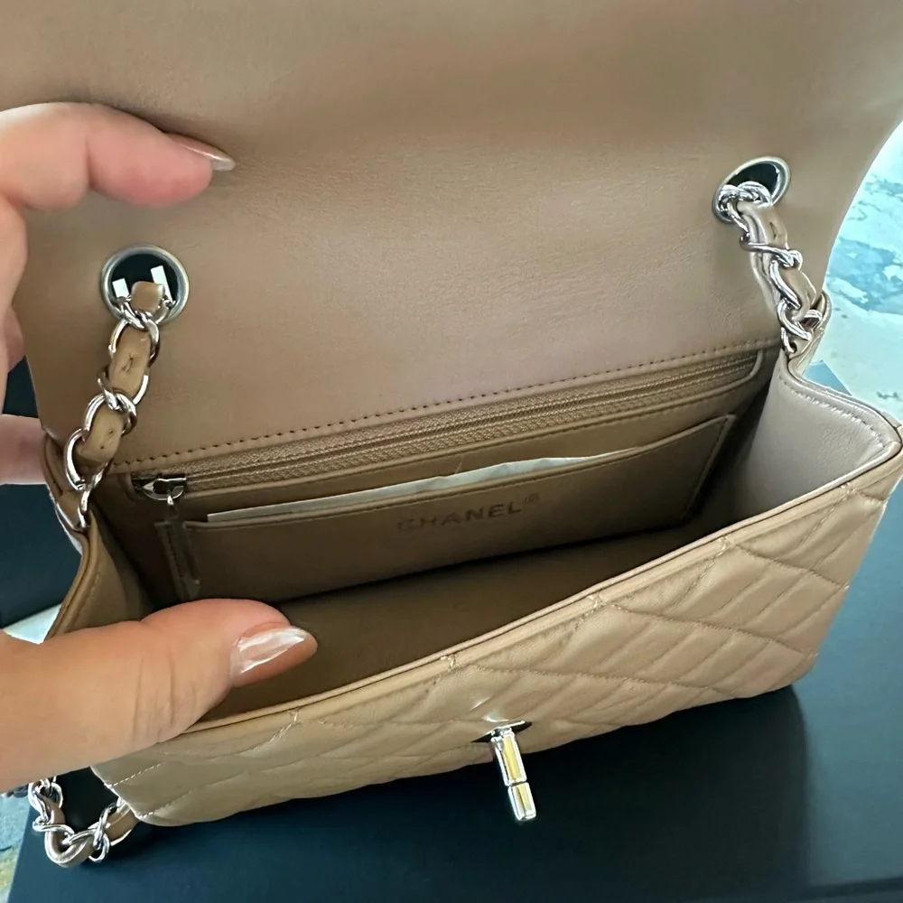 FULL SET - CHANEL Classic Flap Brown / Tan Mini with Silver HW - Picture 6 of 11